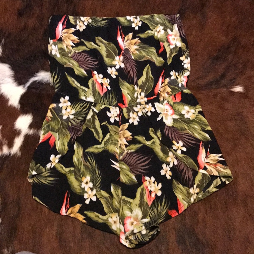 Strapless black floral romper